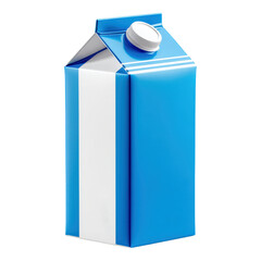 3D cartoon plastic milk carton with blue and white design, clean and minimal style on transparent background.