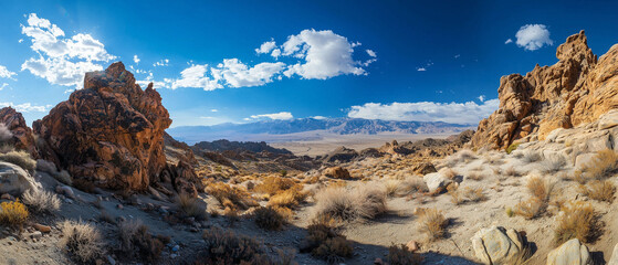 Panoramic view of canyon view and clear blue sky 