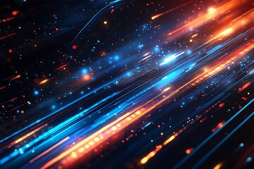 Fototapeta premium Futuristic Digital Circuit Board with Neon Lights and Data Flow Patterns