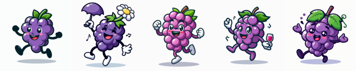 cute cartoon grape vector set