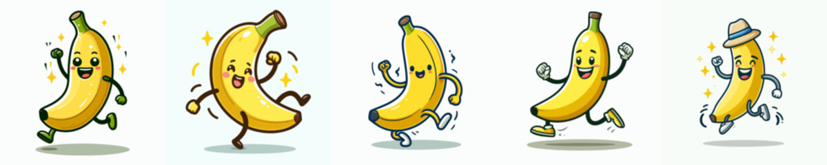 cute banana cartoon vector set