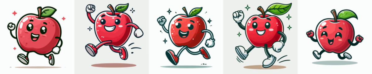 cute apple fruit cartoon vector set