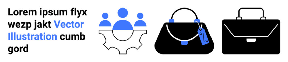 Blue and black team gear with handbag and briefcase. Ideal for teamwork, fashion, business, organization, collaboration, e-commerce, and professionalism. Perfect flat landing page banner