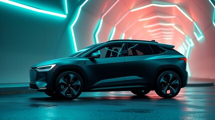 Electric car in high tech background