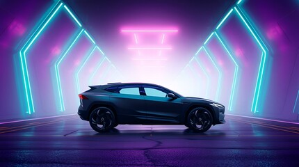 Electric car in high tech background