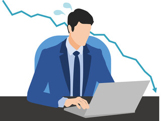 株価暴落して損切をするビジネスマンのイラスト