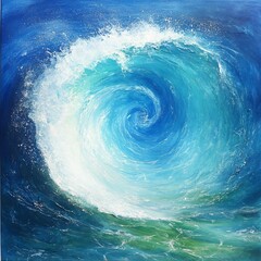 Turbulent Ocean Wave in Vivid Blue and Green Hues, Abstract Art