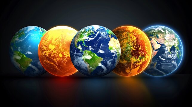 Timeline image showing Earth in 2025 2050 and 2100 depicting various climate outcomes