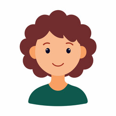 Smiling Girl Portrait  Black and White Flat Illustration of a Happy Curly Haired Woman Face Icon