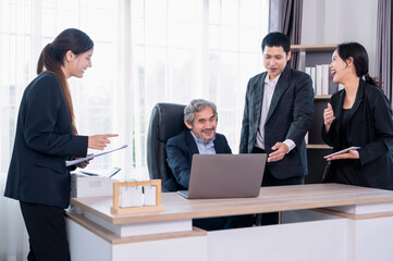 successful senior boss during business meeting,employees having conference in boardroom,conversation,consulting,discussing