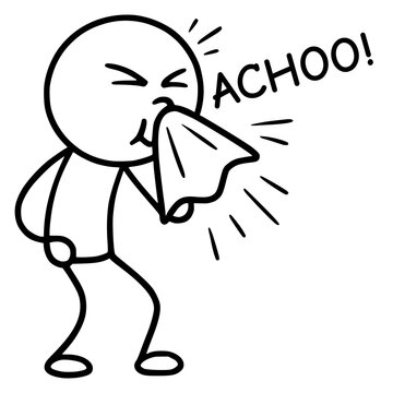 Simple cartoon stickman sneezing - achoo expression