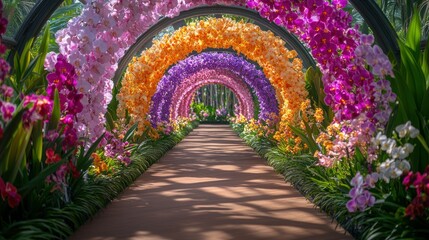 Fototapeta premium Colorful Orchid Tunnel Pathway