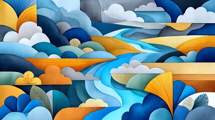 Obraz premium Whimsical Watercolor Landscape of Grand Canyon with Expressive Colors and Patterns