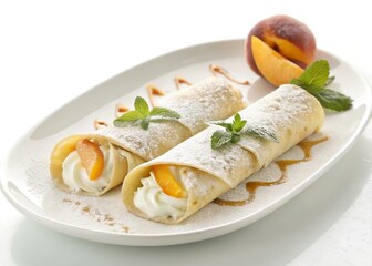 Peach Crepes with Whipped Cream and Caramel Drizzle Dessert Recipe