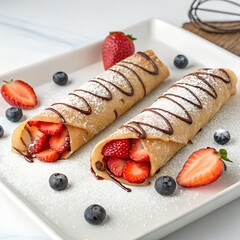 Strawberry Blueberry Crepes with Chocolate Drizzle Dessert Recipe