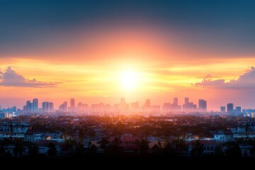 Golden Hour Cityscape: A Breathtaking Sunset Over the Urban Skyline
