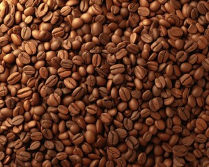 Heap of Roasted Coffee Beans Texture Background, Photo. Close-up of Arabica Beans, Brown Tones, Food and Beverage Concept