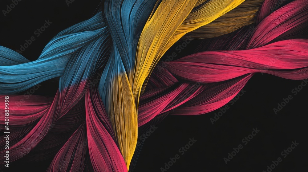 Poster color-coded representation of muscle groups on a black background in a modern medical style highligh