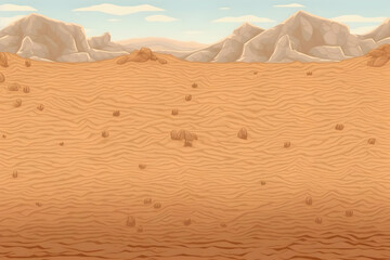 Vast Arid Desert Landscape with Mountain Range in Distance Pixel Art Style Under Pale Blue Sky