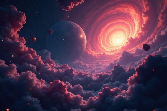 Mysterious asteroid field amidst swirling clouds of interstellar gas and dust, asteroids, asteroids fields, space