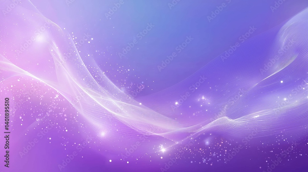 Aufkleber Abstract futuristic background with glowing light waves and stars in vibrant purple tones, featuring copy space for technology or science banner design. Digital data connection network concept with dy