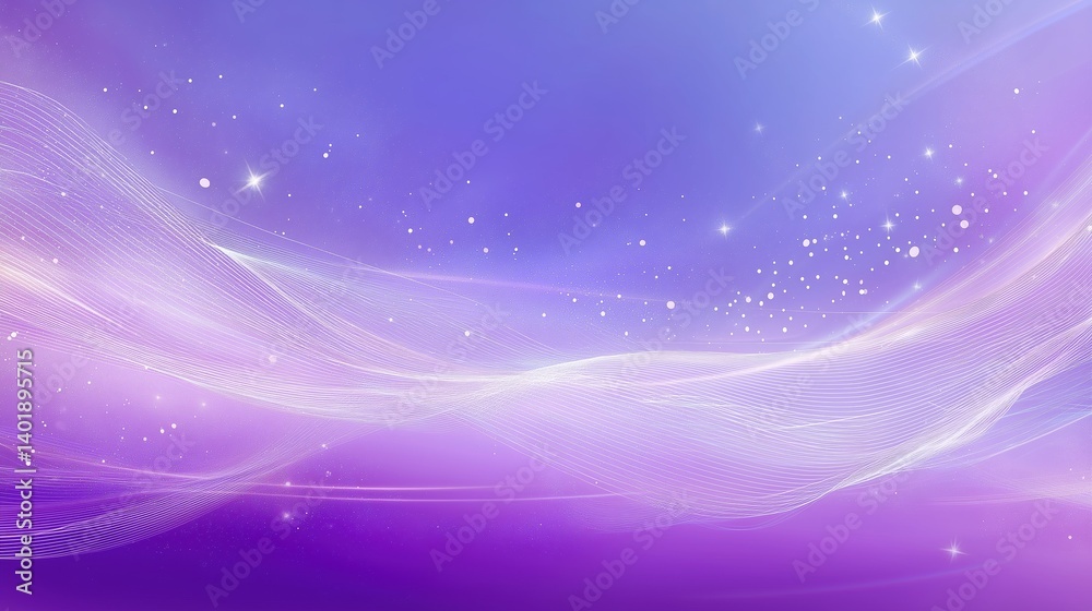 Aufkleber Abstract futuristic background with glowing light waves and stars in vibrant purple tones, featuring copy space for technology or science banner design. Digital data connection network concept with dy