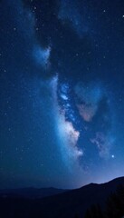 Fototapeta premium Starry night sky with Milky Way galaxy, stars and space dust in dark blue background, stardust, galaxy, milky way