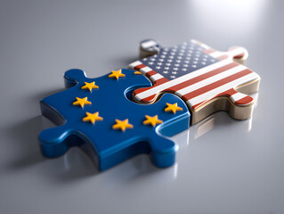 Naklejka premium EU and US Flags as Interlocking Puzzle Pieces