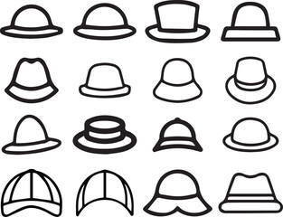 Fototapeta premium Variety Style of Line Art Simple Hat Icons.