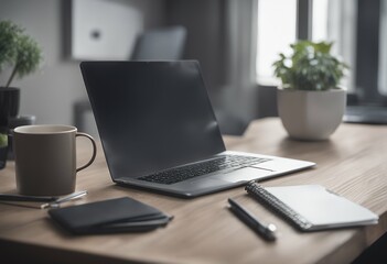 table studio office space laptop modern interior portable copy mockup notebook cyberspace montage new business desktop desk company clean computer illustration technology room monitor
