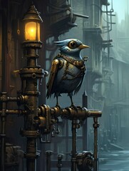 Steampunk Bird on a Victorian Lamppost