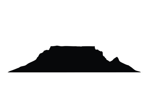 Silhouette table mountain. This image showcases a bold black outline of Table Mountain with a flat top and rugged edges, symbolizing natural beauty. Vector black clipart illustration design.