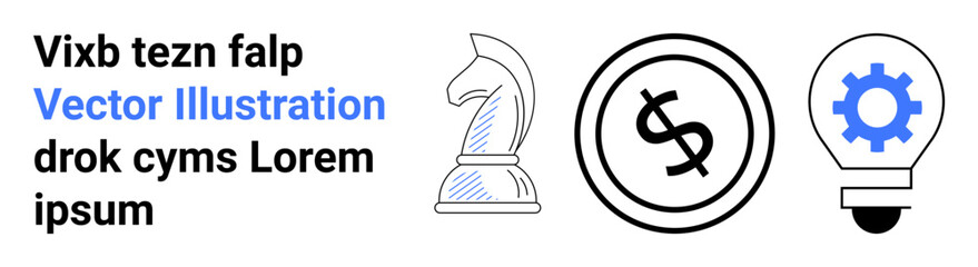 Chess knight, monetary coin, and gear mechanism light bulb convey strategy, financial planning, and creative problem-solving. Ideal for business, innovation, finance, planning strategy technology