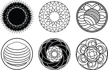 Abstract Hand Drawn Round Doodle Shapes and Textures Set Isolated on White.