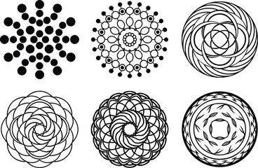 Abstract Hand Drawn Round Doodle Shapes and Textures Set Isolated on White.