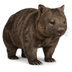 Wombat facing sideways on white background with clearly visible furry body
