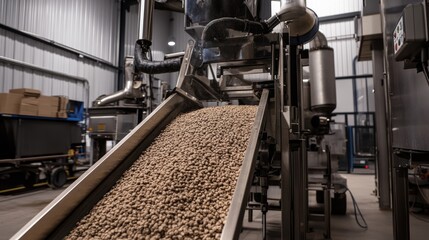 Pet food production line showing real-time analytics screen for performance monitoring