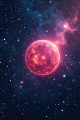 Fototapeta premium Glowing orb drifting through starry nebula's vast emptiness, star field, nebula glow
