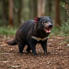 Tasmanian devil isolated on white background. Aggressive wild animal with nocturnal habits.
