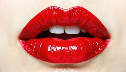 Obraz premium Close-up vibrant red lips, pristine white backdrop, beauty product, beauty