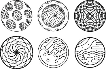 Abstract Hand Drawn Round Doodle Shapes and Textures Set Isolated on White.