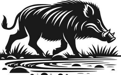 Wild boar silhouette animal vector
