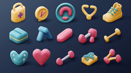 Naklejka premium A collection of cartoonish icons for health and fitness