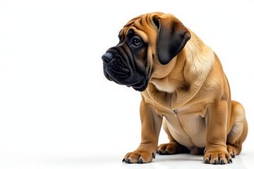 Obraz premium Majestic mastiff, powerful stance, white background, pet portrait, canine portrait, background