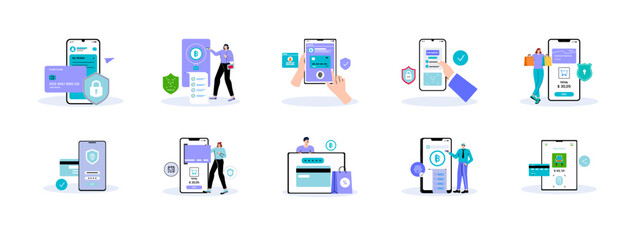 Secure Payment set illustration. Flat vector illustration concept.