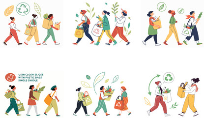 Fototapeta premium Flat Illustration of Eco-Friendly Activities and Tree Planting for Environmental Awareness.