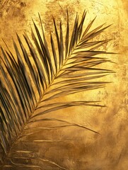 Palm Leaf Texture on Golden Painted Surface Creates Rich Tropical Effect