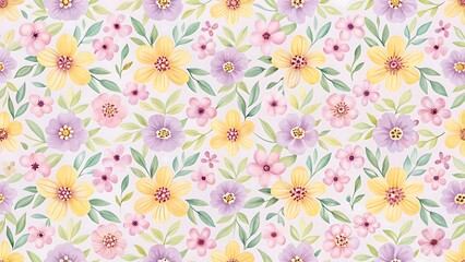 Fototapeta premium Pastel floral seamless pattern. Watercolor flowers background.