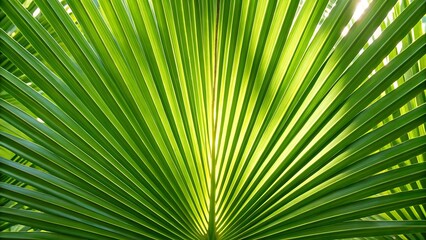 Close up of vibrant green palm leaves radiating outwards.