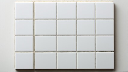 Minimalist Arrangement: Pristine White Square Tiles Grout Detail Showcasing Clean Lines and a Smooth Surface on a Neutral Background.